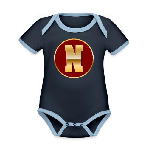 Letter N – Capital Varsity Alphabet Monogram - Organic Contrast SS Baby Bodysuit
