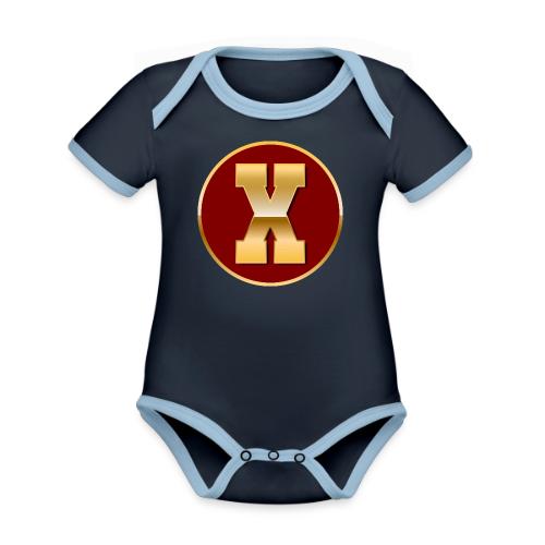 Letter X – Capital Varsity Alphabet Monogram - Organic Contrast SS Baby Bodysuit