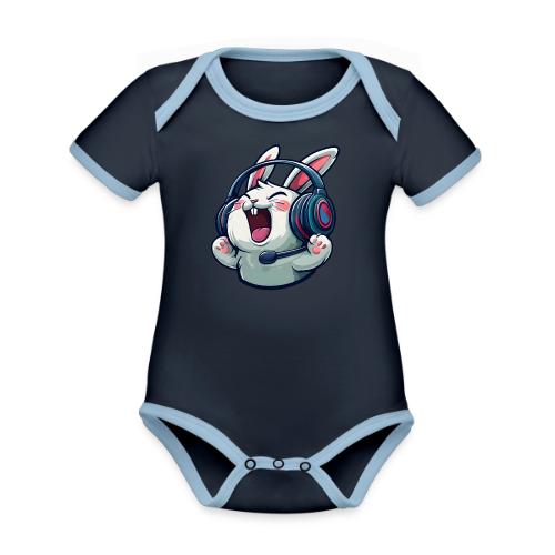 Gamer Bunny Headset Cartoon Design - Organic Contrast SS Baby Bodysuit