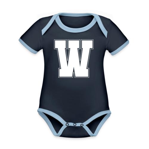 White Letter W – Varsity Alphabet Monogram - Organic Contrast SS Baby Bodysuit