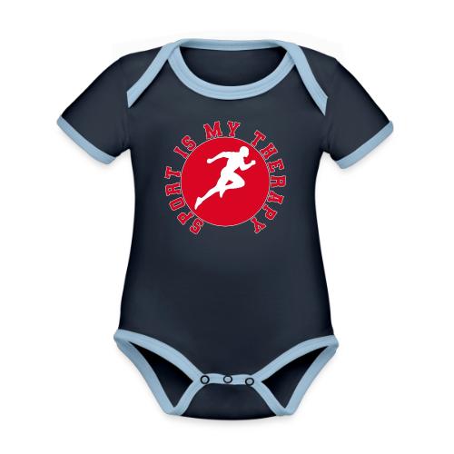 Sport Is My Therapy – Running Motivation Badge - Organic Contrast SS Baby Bodysuit