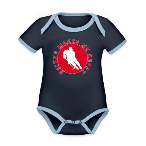 Hockey Makes Me Happy – Ice Hockey Fan Emblem - Organic Contrast SS Baby Bodysuit