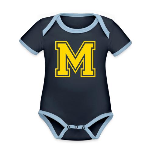 Letter M – Capital Athletic Alphabet Monogram - Organic Contrast SS Baby Bodysuit