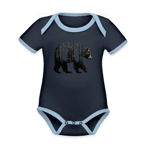 Evergreen Bear Silhouette - Organic Contrast SS Baby Bodysuit