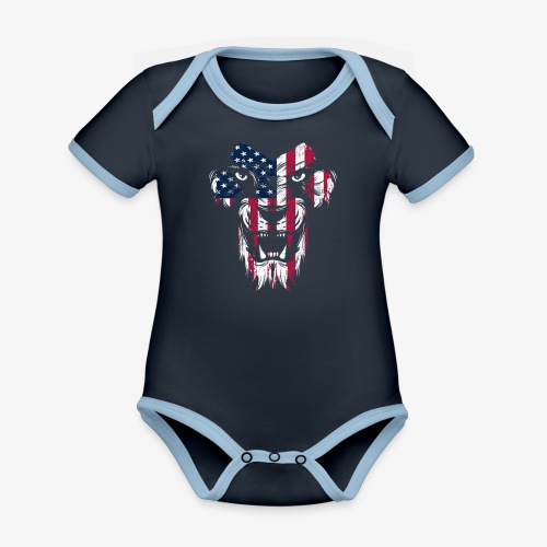 American Flag Lion - Organic Contrast SS Baby Bodysuit
