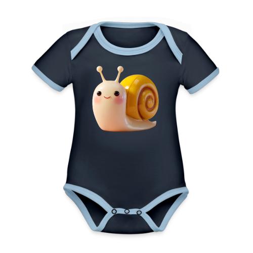 Sweet Cartoon Baby Snail Full of Joy - Organic Contrast SS Baby Bodysuit