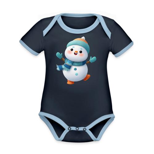 Joyful Cartoon Snowman Arms Up - Organic Contrast SS Baby Bodysuit