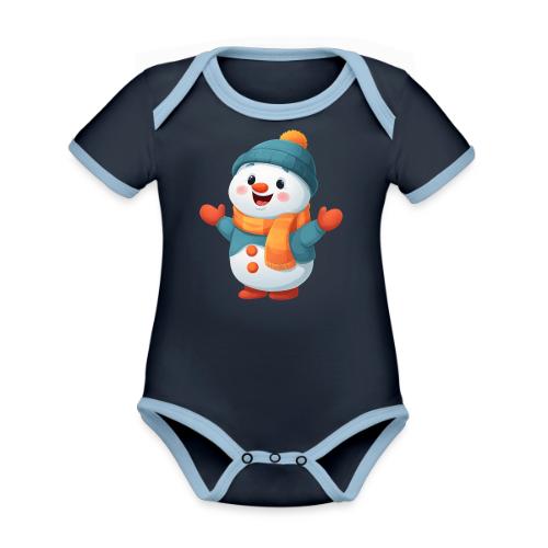 Joyful Cartoon Snowman with Winter Outfit - Organic Contrast SS Baby Bodysuit