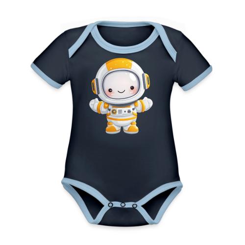 Cute Cartoon Baby Astronaut in White and Yellow - Organic Contrast SS Baby Bodysuit
