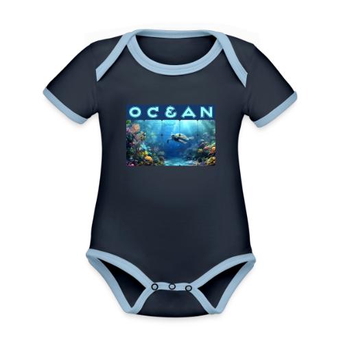 Ocean: Turtle Drift - Organic Contrast SS Baby Bodysuit