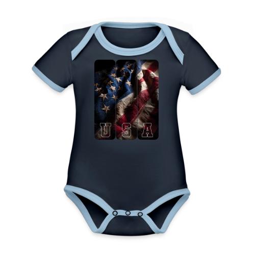 USA: Worn Stars and Stripes - Organic Contrast SS Baby Bodysuit