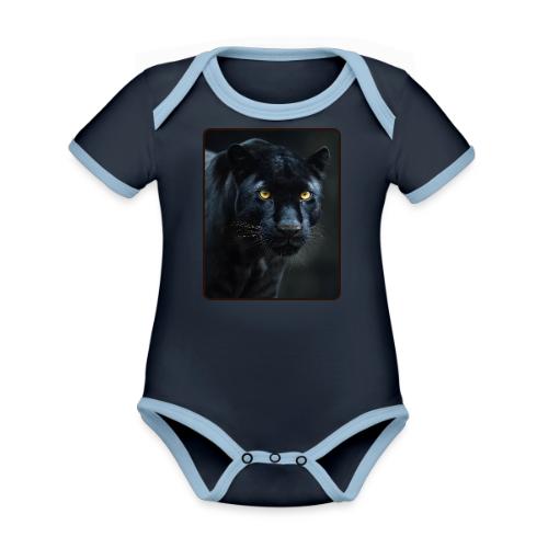 Black Panther Glowing Eyes Design - Organic Contrast SS Baby Bodysuit
