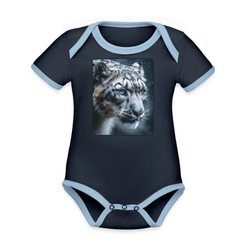 Snow Leopard Blue Eyes Design - Organic Contrast SS Baby Bodysuit