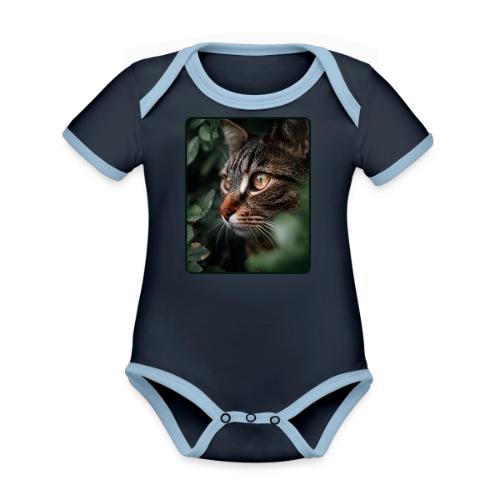 Tabby Cat Jungle Eyes Design - Organic Contrast SS Baby Bodysuit