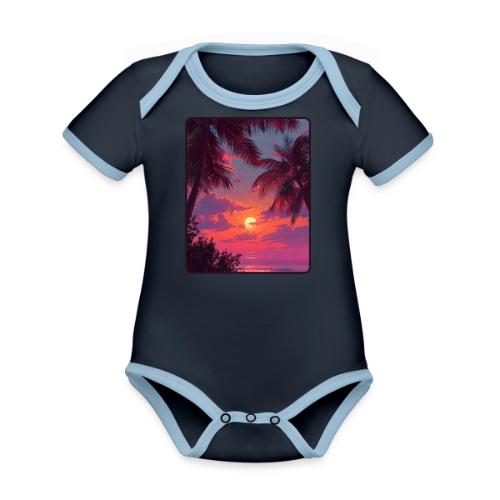 Tropical Sunset Palm Silhouette Design - Organic Contrast SS Baby Bodysuit