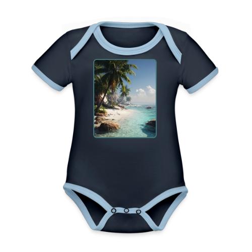 Tropical Beach Paradise Palm Design - Organic Contrast SS Baby Bodysuit