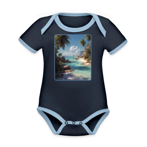 Tropical Island Paradise Ocean Design - Organic Contrast SS Baby Bodysuit