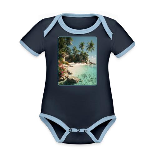 Serene Tropical Beach Floral Design - Organic Contrast SS Baby Bodysuit