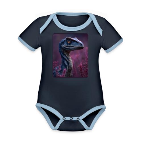 Blue Velociraptor Portrait Design - Organic Contrast SS Baby Bodysuit