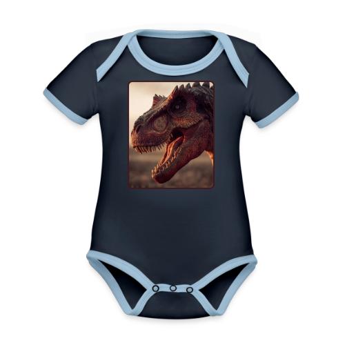 T Rex Roaring Close-Up Design - Organic Contrast SS Baby Bodysuit