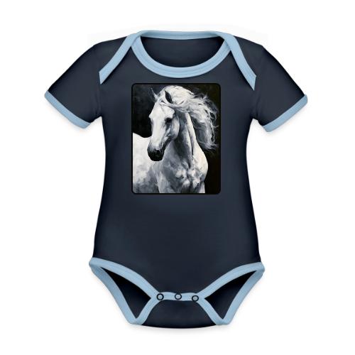 White Horse Oil Painting Design - Organic Contrast SS Baby Bodysuit