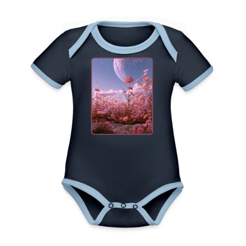 Cosmic Moon & Cosmos Flowers Art - Organic Contrast SS Baby Bodysuit