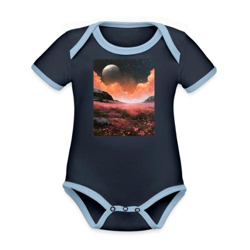 Moonlit Fantasy Flower Landscape - Organic Contrast SS Baby Bodysuit