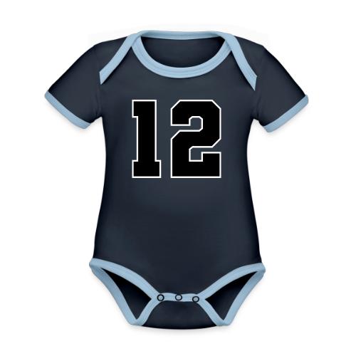 Varsity Number 12 Sports Design - Organic Contrast SS Baby Bodysuit