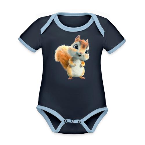 Adorable Cartoon Baby Squirrel Smiling - Organic Contrast SS Baby Bodysuit