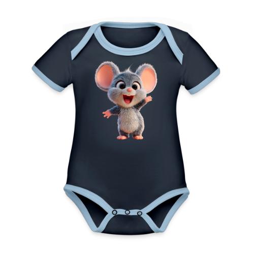 Joyful Cartoon Baby Mouse Arms Up - Organic Contrast SS Baby Bodysuit