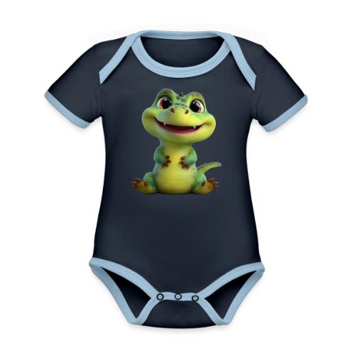 Playful Cartoon Baby Alligator - Organic Contrast SS Baby Bodysuit