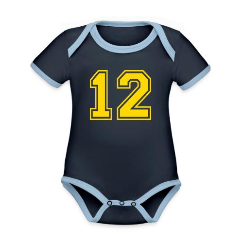 Number 12 in a classic athletic collegiate font - Organic Contrast SS Baby Bodysuit