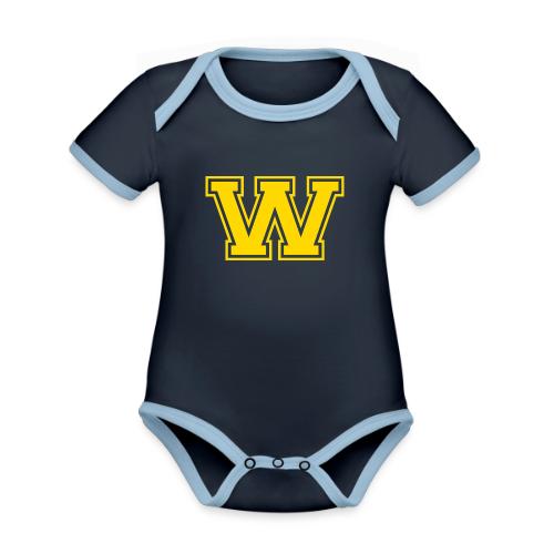 Letter W – Capital Athletic Alphabet Monogram - Organic Contrast SS Baby Bodysuit