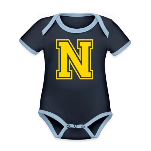 Letter N – Capital Athletic Alphabet Monogram - Organic Contrast SS Baby Bodysuit