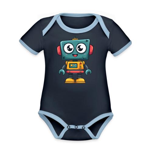 Cute Cartoon Robot Standing with a Smile - Organic Contrast SS Baby Bodysuit