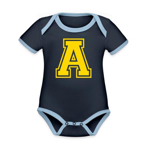 Letter A – Capital Athletic Alphabet Monogram - Organic Contrast SS Baby Bodysuit