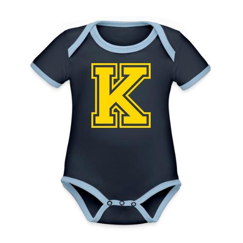 Letter k – Capital Athletic Alphabet Monogram - Organic Contrast SS Baby Bodysuit