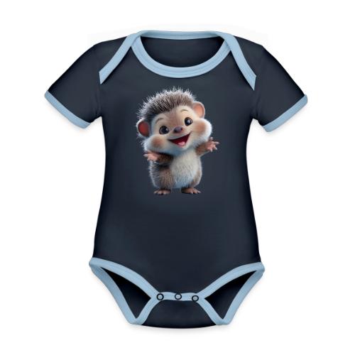Playful Cartoon Hedgehog with Joyful Pose - Organic Contrast SS Baby Bodysuit