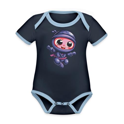 Joyful Cartoon Baby Ninja Jumping in Action - Organic Contrast SS Baby Bodysuit