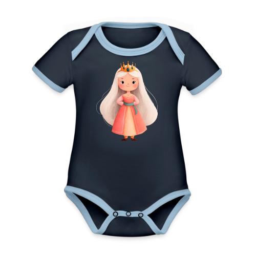 Cute Cartoon Little Princess with Long Hair - Organic Contrast SS Baby Bodysuit