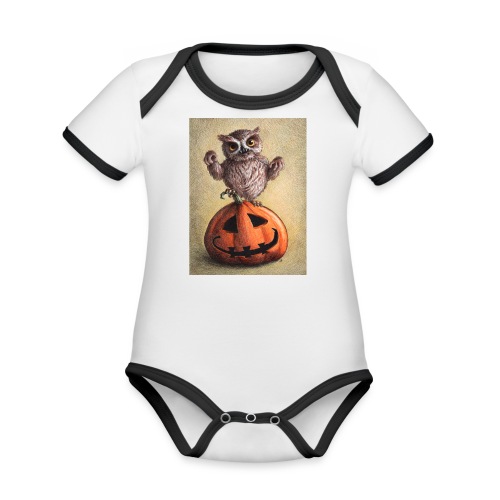 Funny Halloween Owl - Organic Contrast SS Baby Bodysuit