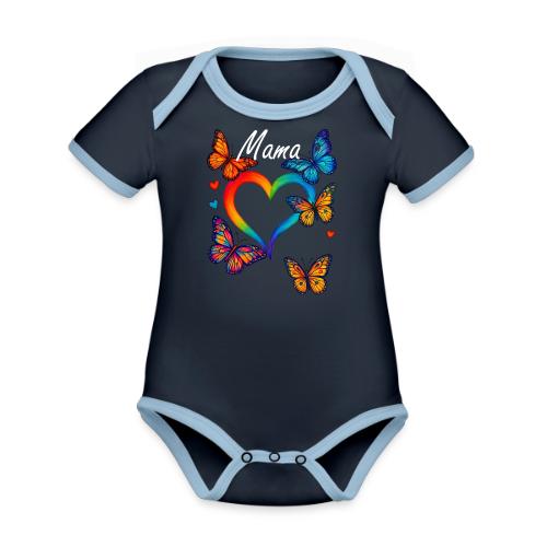 Mama Heart Personalized Kids’ Names gift - Organic Contrast SS Baby Bodysuit
