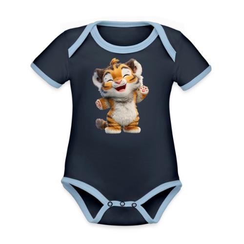 Energetic Baby Tiger Standing with Joy - Organic Contrast SS Baby Bodysuit