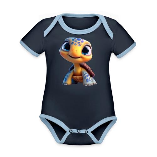 Joyful 3D Baby Turtle with Big Eyes - Organic Contrast SS Baby Bodysuit