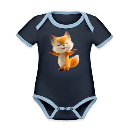 Cute 3D Cartoon Fox Standing Arms Up - Organic Contrast SS Baby Bodysuit