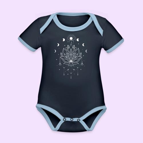 Third Eye White Lotus Flower - Moon Cycle Design - Organic Contrast SS Baby Bodysuit