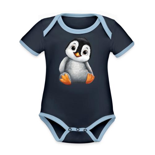 Innocent Penguin Sitting - Organic Contrast SS Baby Bodysuit