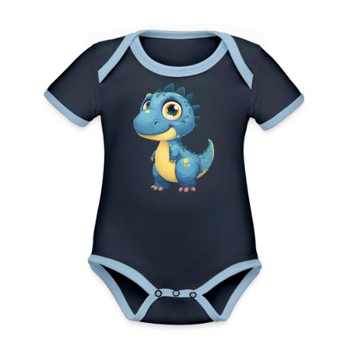 Smiling Blue and Yellow Baby Dinosaur - Organic Contrast SS Baby Bodysuit