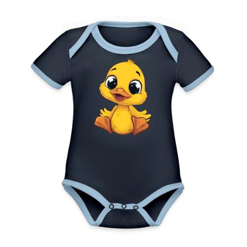 Sweet Yellow Cartoon Duck Sitting Happily - Organic Contrast SS Baby Bodysuit
