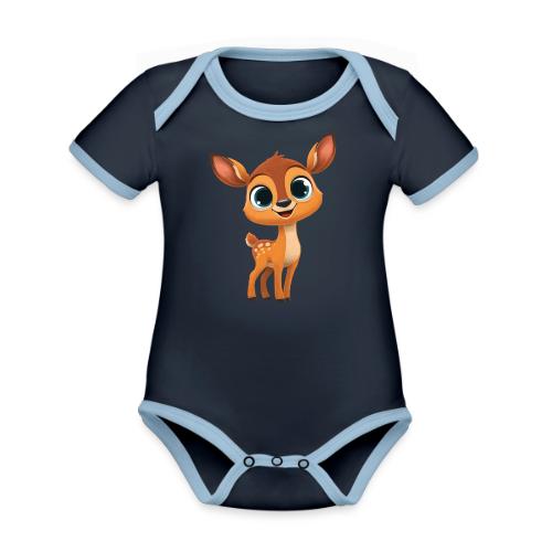 Cute Cartoon Deer with Joyful Big Eyes - Organic Contrast SS Baby Bodysuit